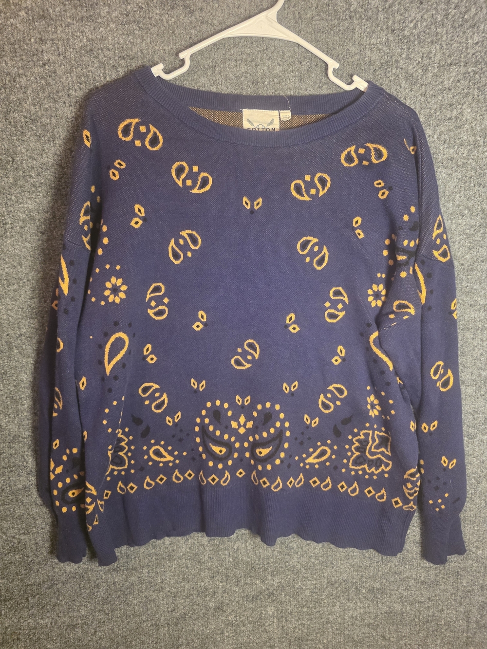 Cotton & Rye Navy Bandana Print Cotton Sweater XL Western Paisley Pullover